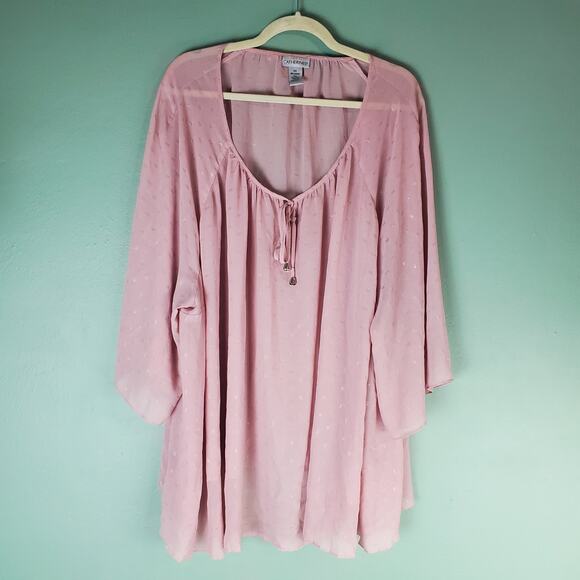 Catherines Womens Pink Sheer Lightweight Flowy Blouse Top Size 3X - Picture 1 of 6